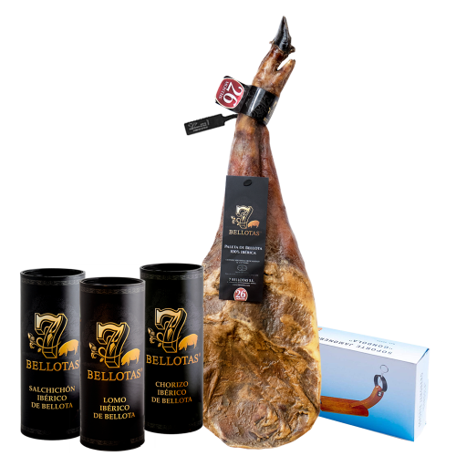 Jamón 7 BELLOTAS® "Gran Reserva" BELLOTA (3X80gr.) + Set Rioja (2X75ccl) + Embutidos BELLOTA Jamón 7 BELLOTAS® "Gran Reserva" BELLOTA (3X80gr.) + Set Rioja (2X75ccl) + Embutidos BELLOTA