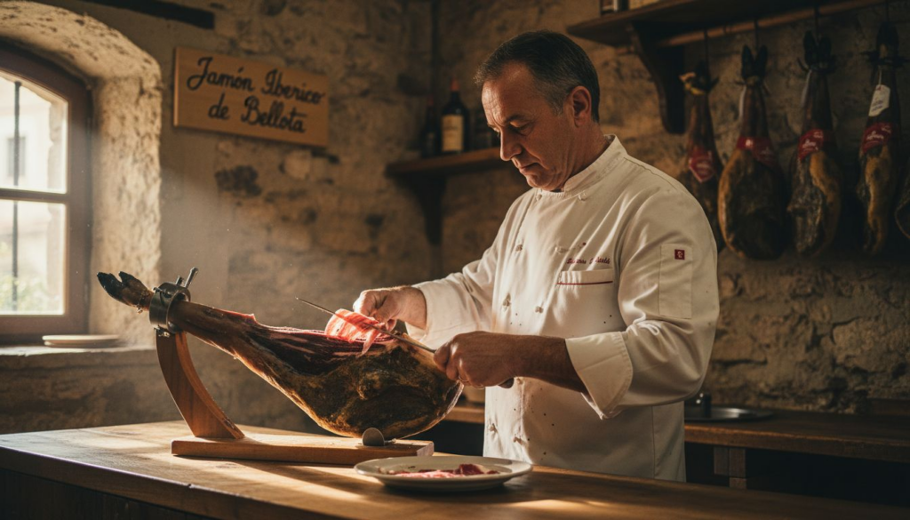 Spanish ham master slicing Jamón Ibérico